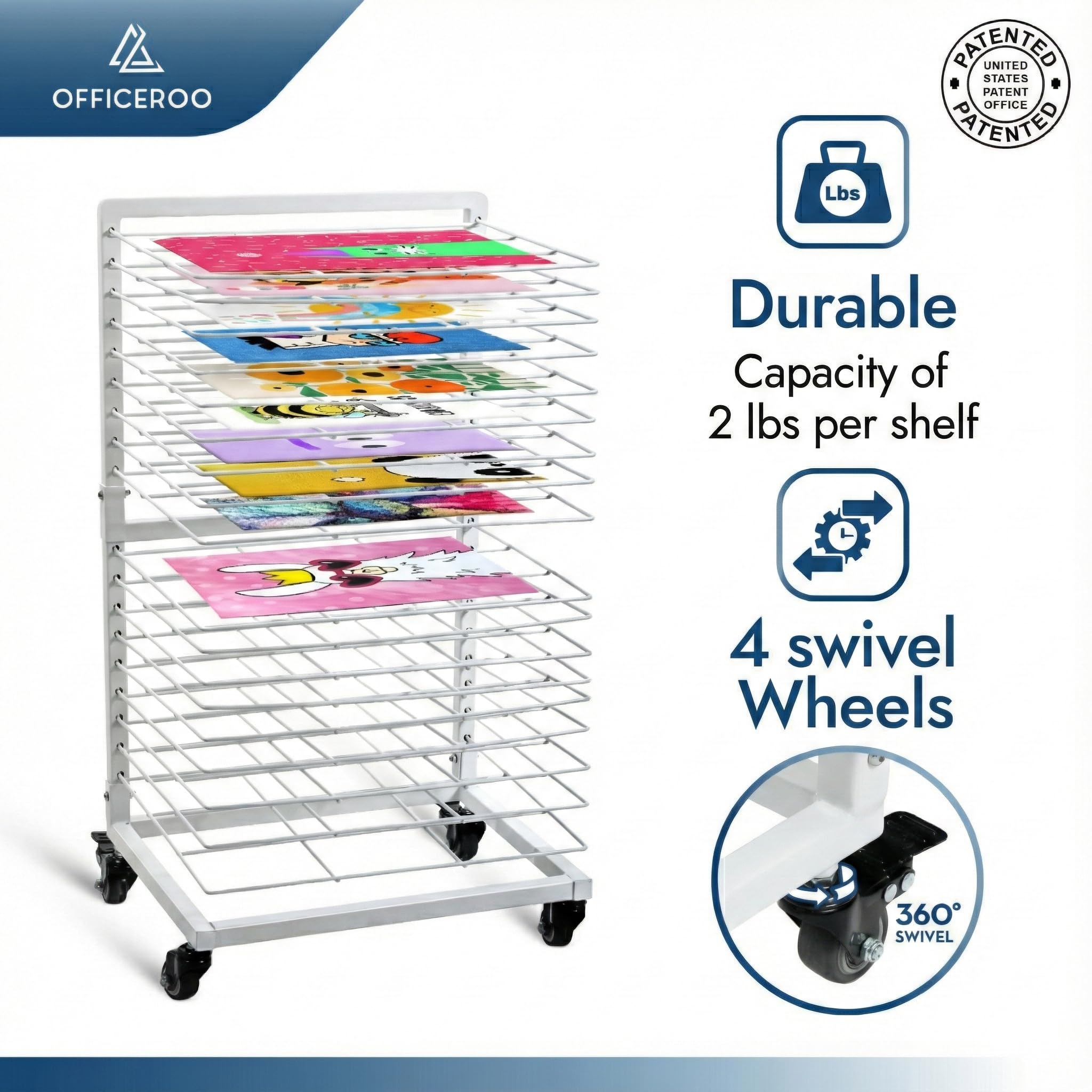 OFFICEROO Art Drying Rack for Classroom - 18 Removable Shelves